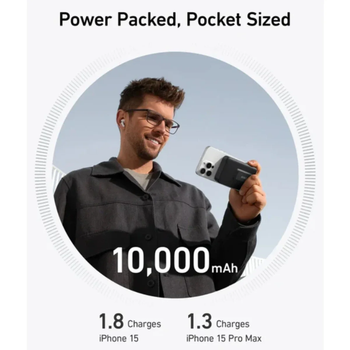 Anker MagGo 10000mAh Magnetic Power Bank 15W USB-C with Smart Display - Black - Thumbnail 4