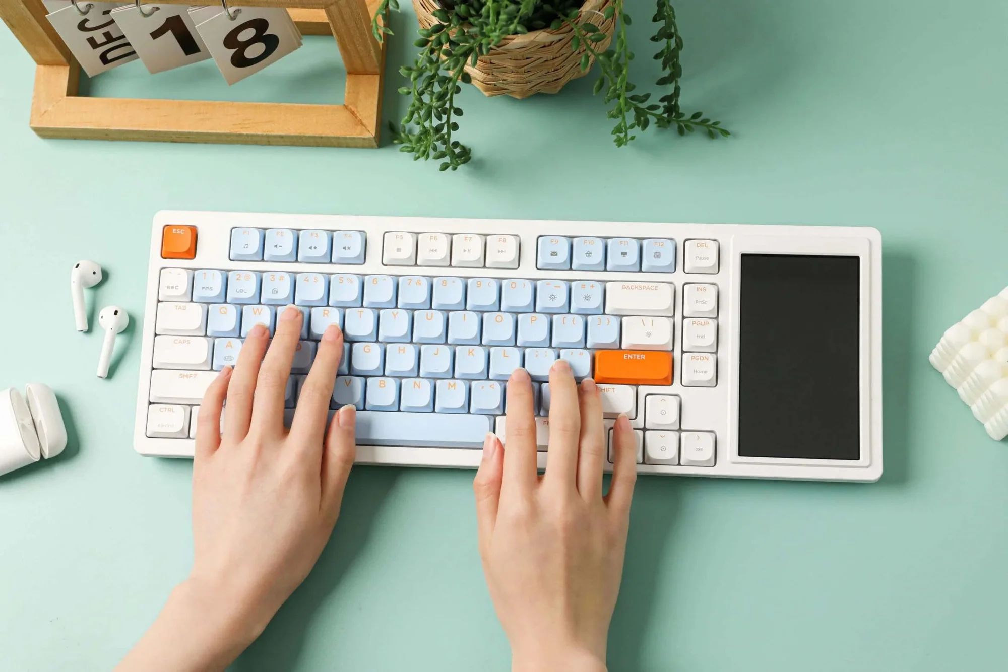 AJAZZ AK815 Mechanical Keyboard with Screen, Red Switches & DIY RGB – White, Blue & Orange - Image 10