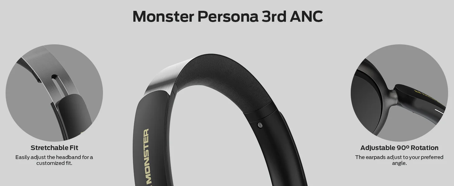 Monster Persona 3rd ANC Wireless Over-Ear Headphones with Mic, 70-Hour Playtime, Black - Thumbnail 12