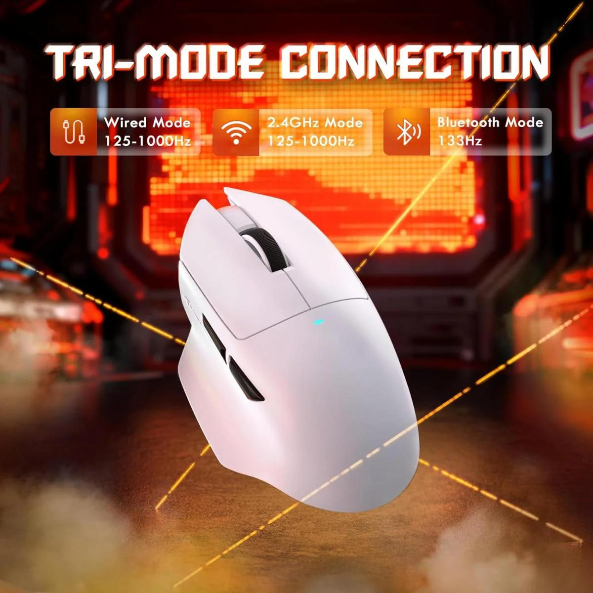 ماوس ألعاب ATTACK SHARK V6 لاسلكي مع قاعدة شحن RGB، 25K DPI، أبيض - Image 2