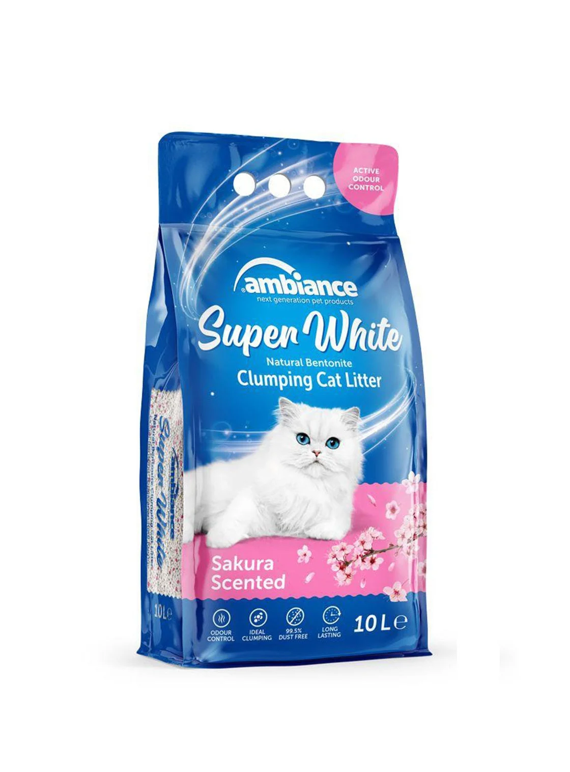 رمل قطط Super White بنتونيت برائحة ساكورا 10 لتر