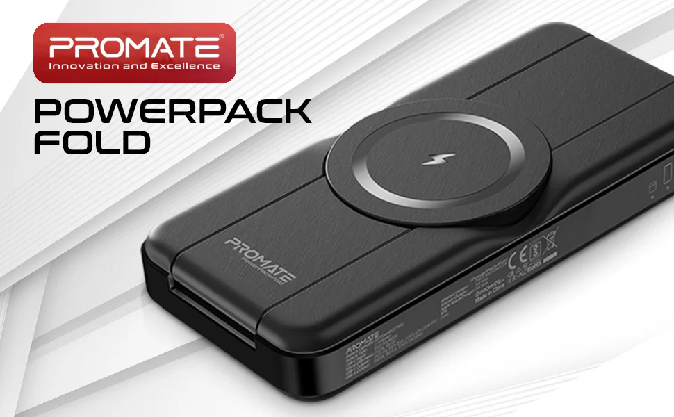 باور بانك MagSafe 5 في 1 قابل للطي Promate PowerPack-Fold بسعة 10000mAh وقدرة 15W - أسود - Image 10