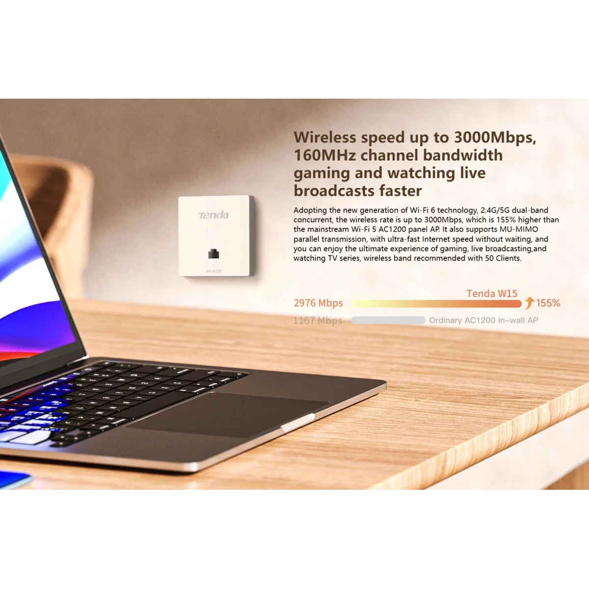 نقطة وصول داخل الحائط Tenda W12 AC1200 مزدوجة النطاق مع جيجابت - Image 7