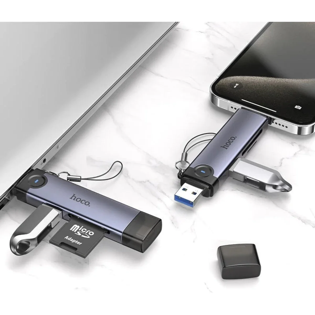 HOCO HB56 USB-A & USB-C OTG Card Reader for SD/TF Cards, USB 2.0 - Image 1