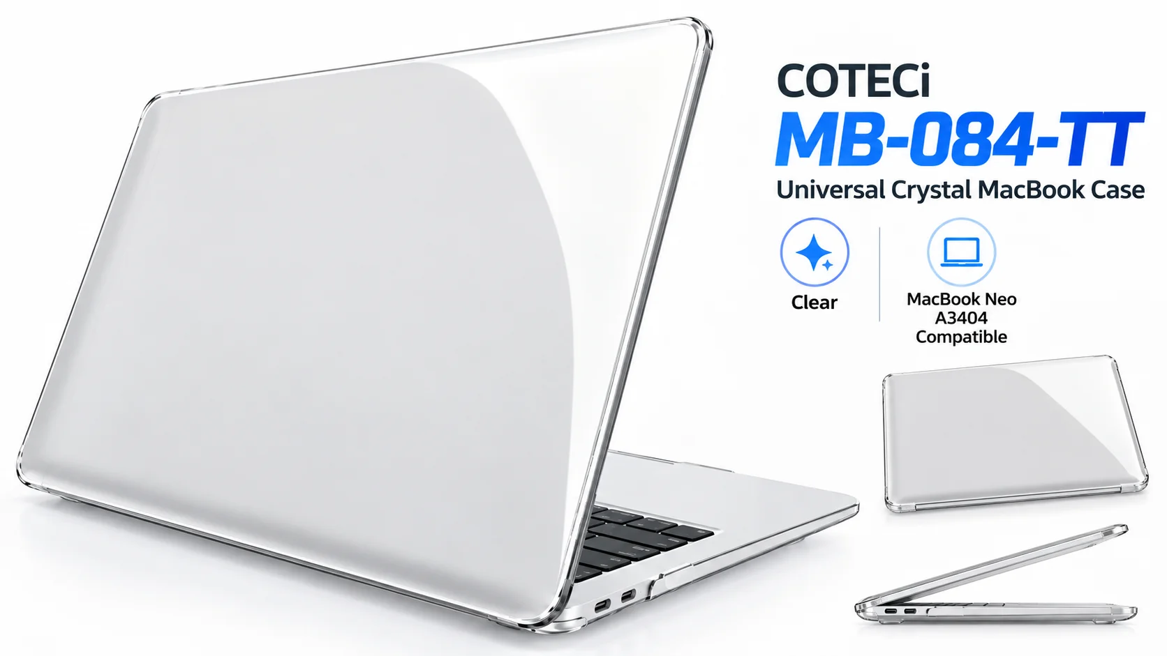 جراب ماك بوك Coteci MB-084-TT كريستال شفاف من سلسلة Universal Crystal لجهاز MacBook Neo A3404 - Thumbnail 9