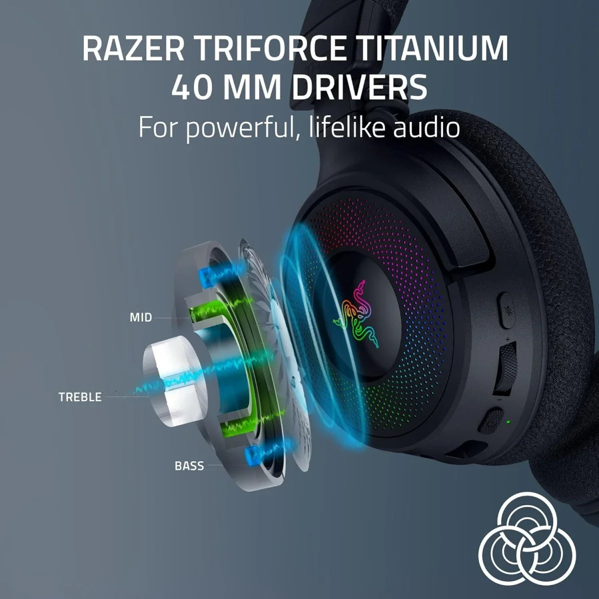 سماعة ألعاب Razer Kraken V4 لاسلكية مع Bluetooth وUSB، مشغلات 40 مم وإضاءة RGB بـ9 مناطق - أسود - Thumbnail 5