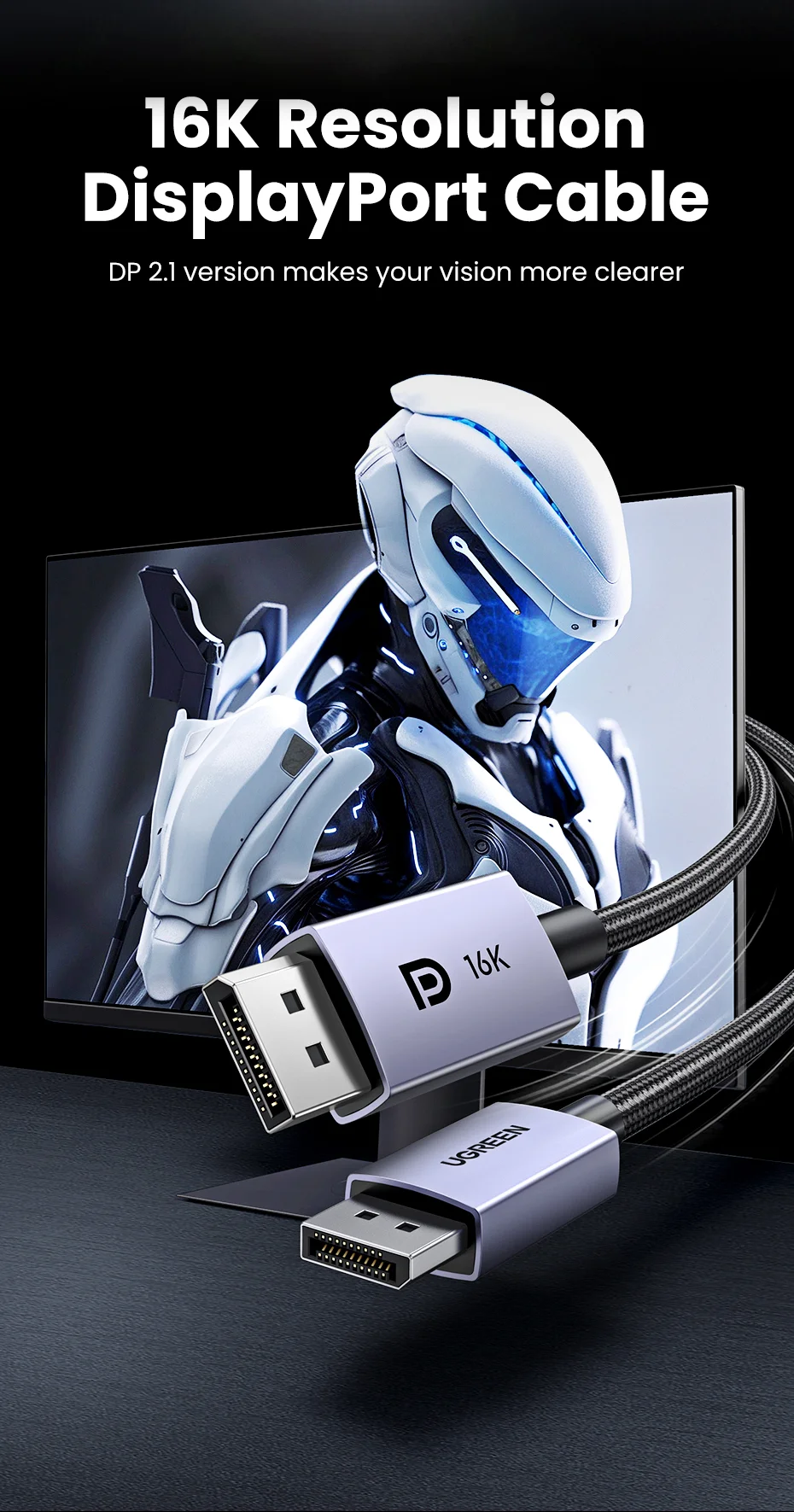 Ugreen DP118 15383 DisplayPort 2.1 Cable 80Gbps 16K@30Hz VESA Certified 1m - Image 8