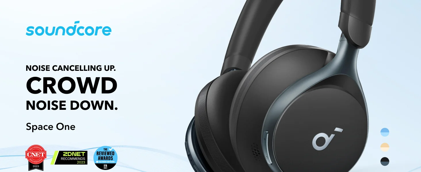 Anker Soundcore Space One ANC Wireless Headphones, LDAC, Bluetooth 5.3, Black - Thumbnail 7