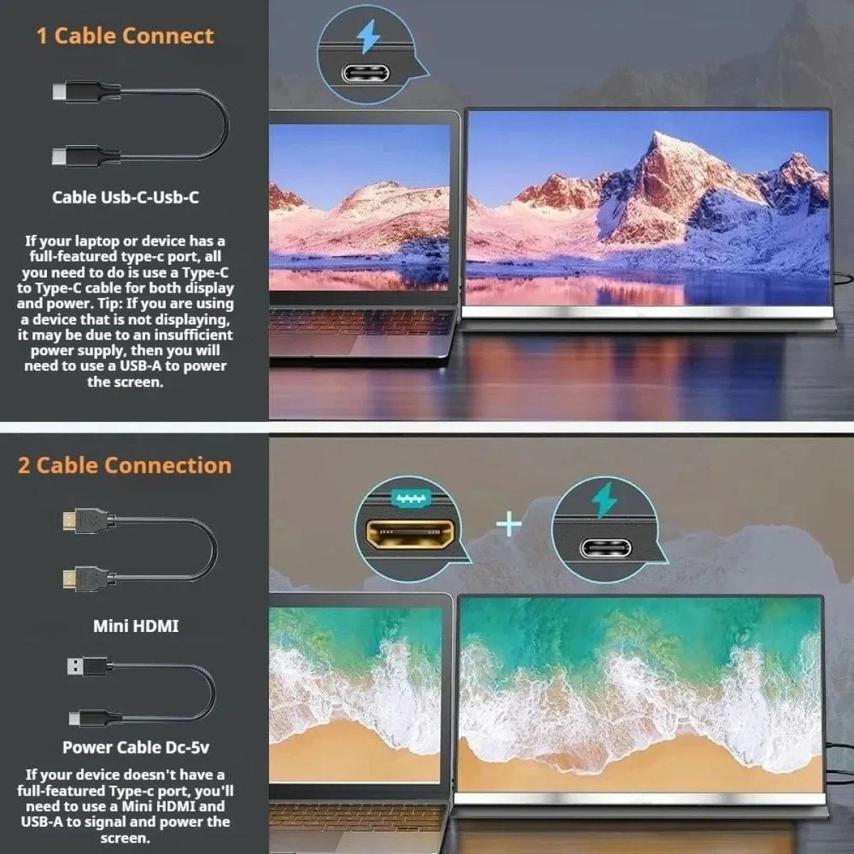 شاشة محمولة V2COM P4 مقاس 15.6 إنش IPS Full HD مع HDMI وUSB-C - Thumbnail 4