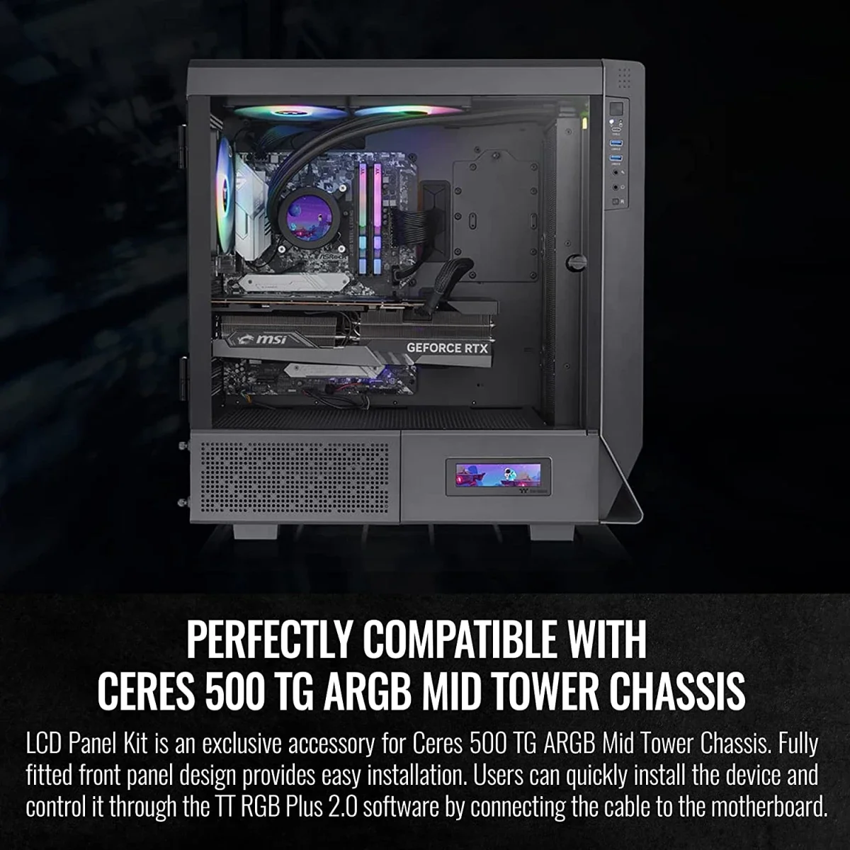 طقم لوحة LCD لهيكل الكمبيوتر Thermaltake Ceres 500 مقاس 3.9 إنش باللون الأسود - Thumbnail 2