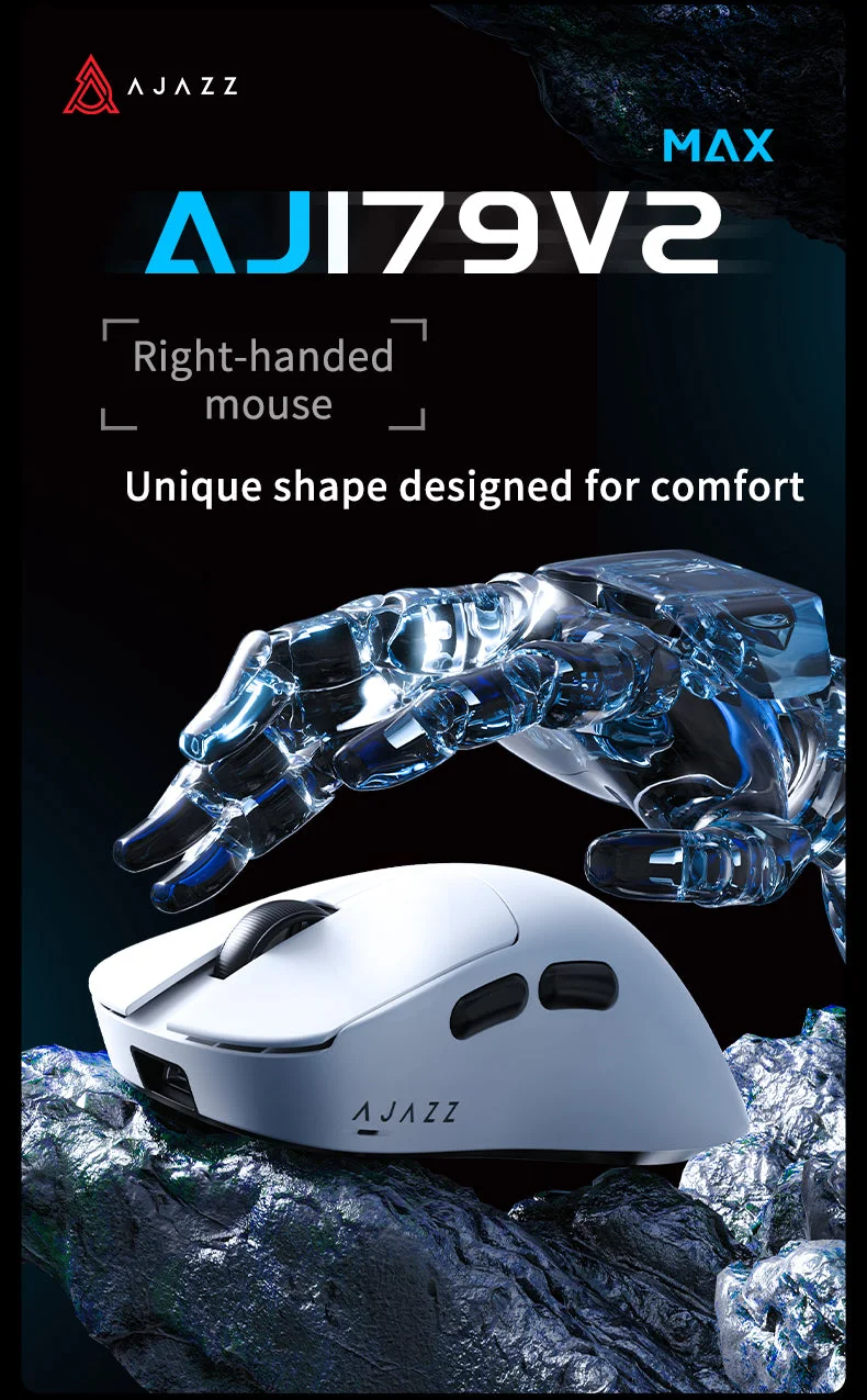 ماوس AJAZZ AJ179 V2 ثلاثي الاتصال (2.4G/بلوتوث/كابل USB)، بطارية 400mAh، حتى 12000 DPI – أسود - Image 5