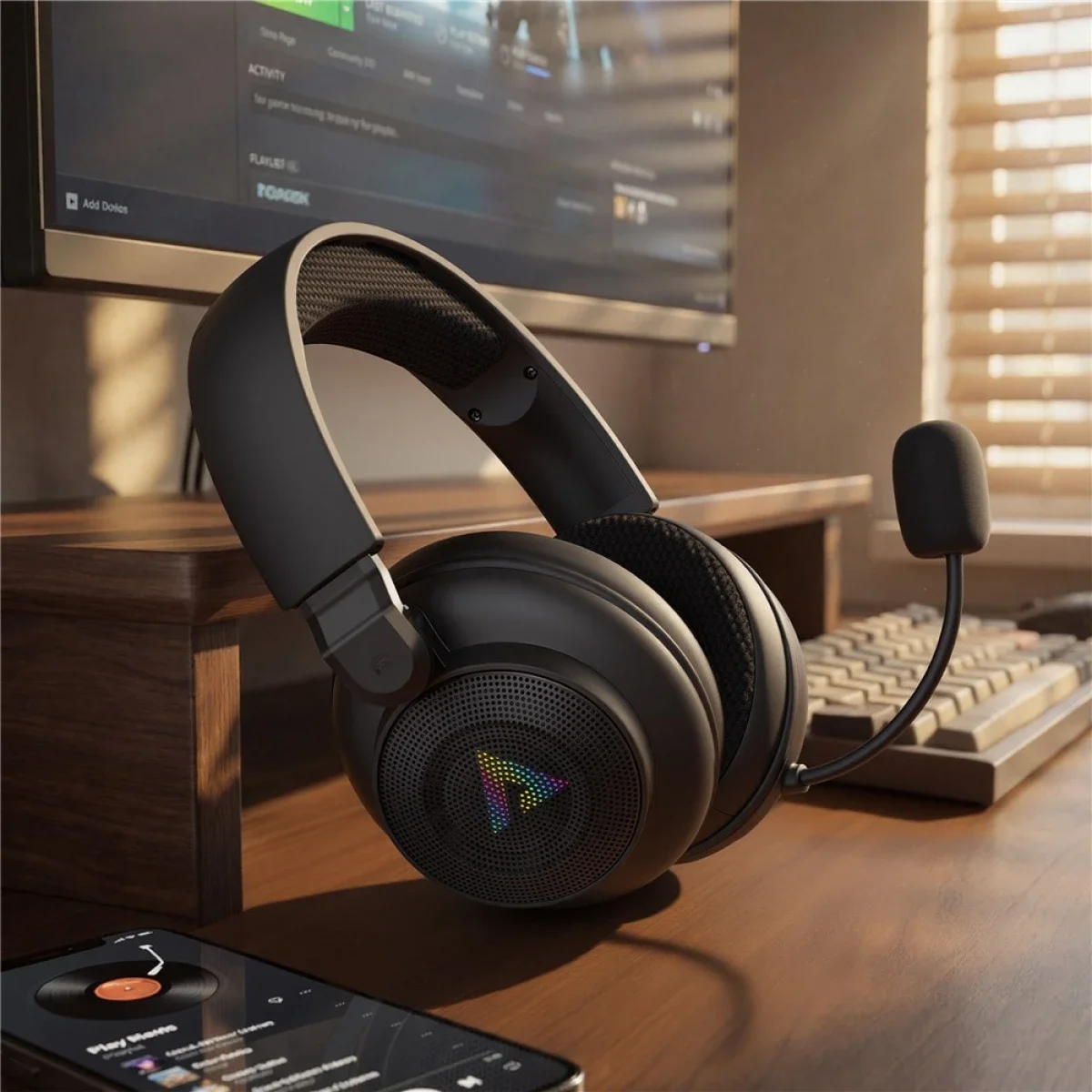 سماعة ألعاب ACEFAST H15 لاسلكية مع Bluetooth 6.0 و2.4GHz وإضاءة RGB وميكروفون - أسود - Thumbnail 6