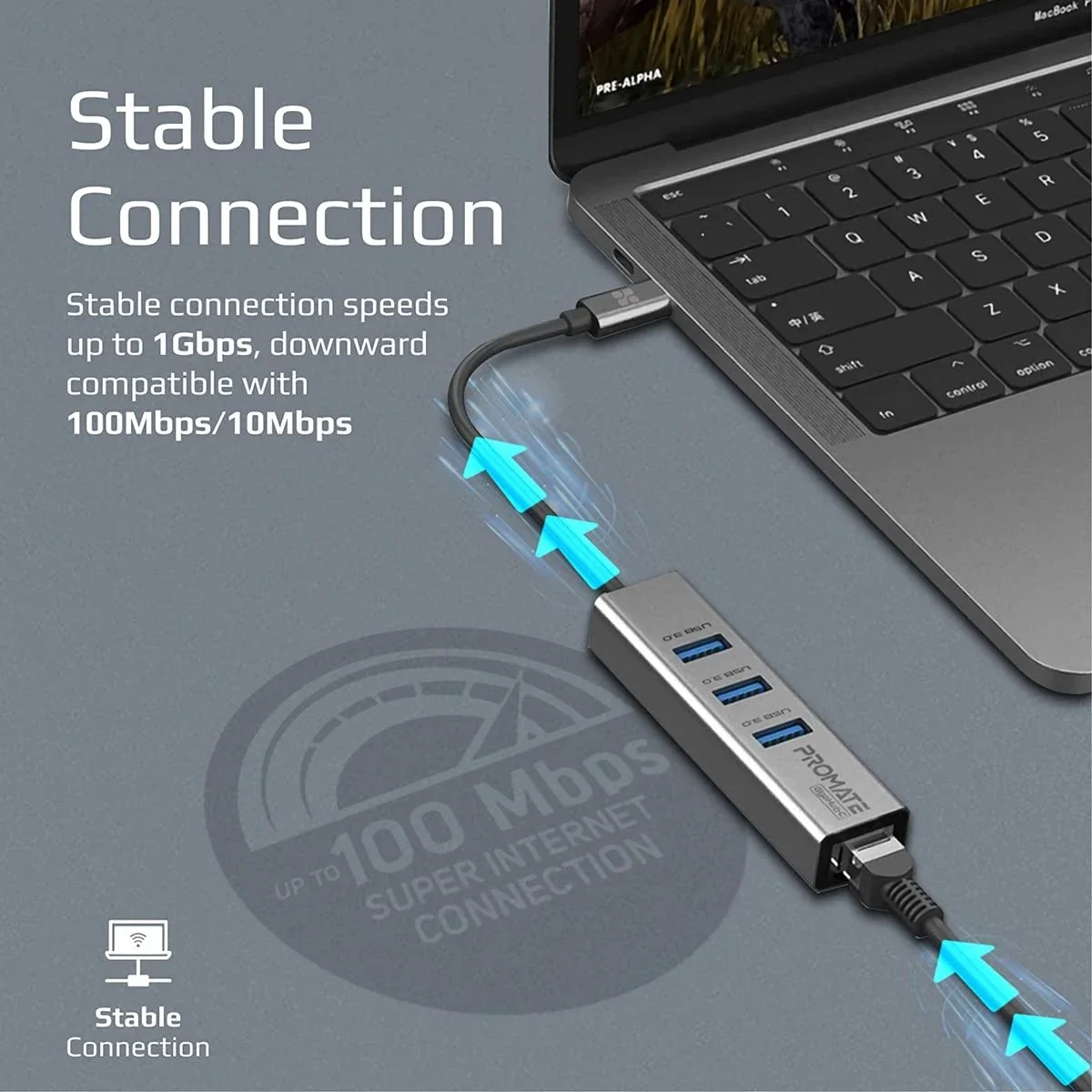 موزع USB-C إلى إيثرنت جيجابت مع 3 منافذ USB 3.0 من Promate GigaHub-C - Image 4