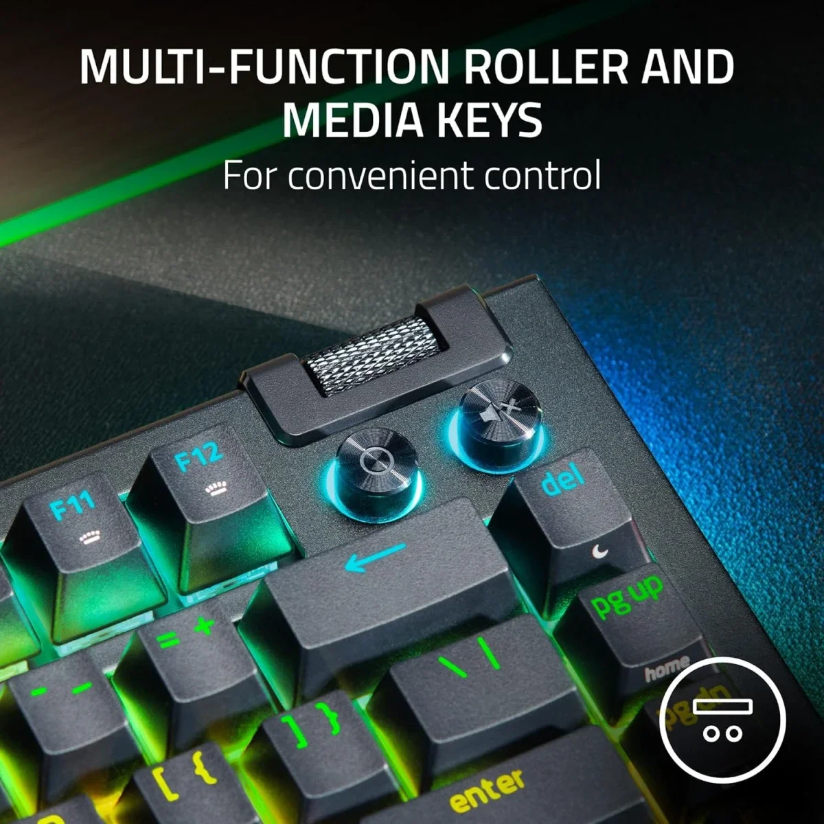 كيبورد ألعاب Razer BlackWidow V4 75% ميكانيكي قابل لتبديل السويتشات مع سويتشات برتقالية لمسية - أسود - Thumbnail 6