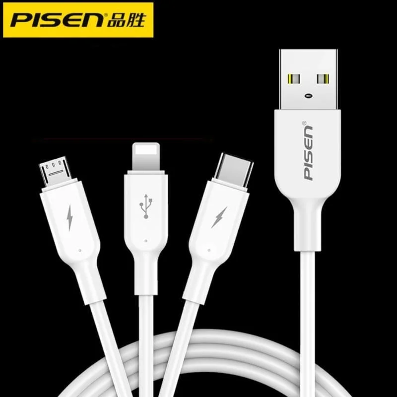 كيبل Pisen AP07-1200 ثلاثة في واحد Lightning / Micro USB / Type-C، 3 أمبير، 1.2 متر - Thumbnail 4