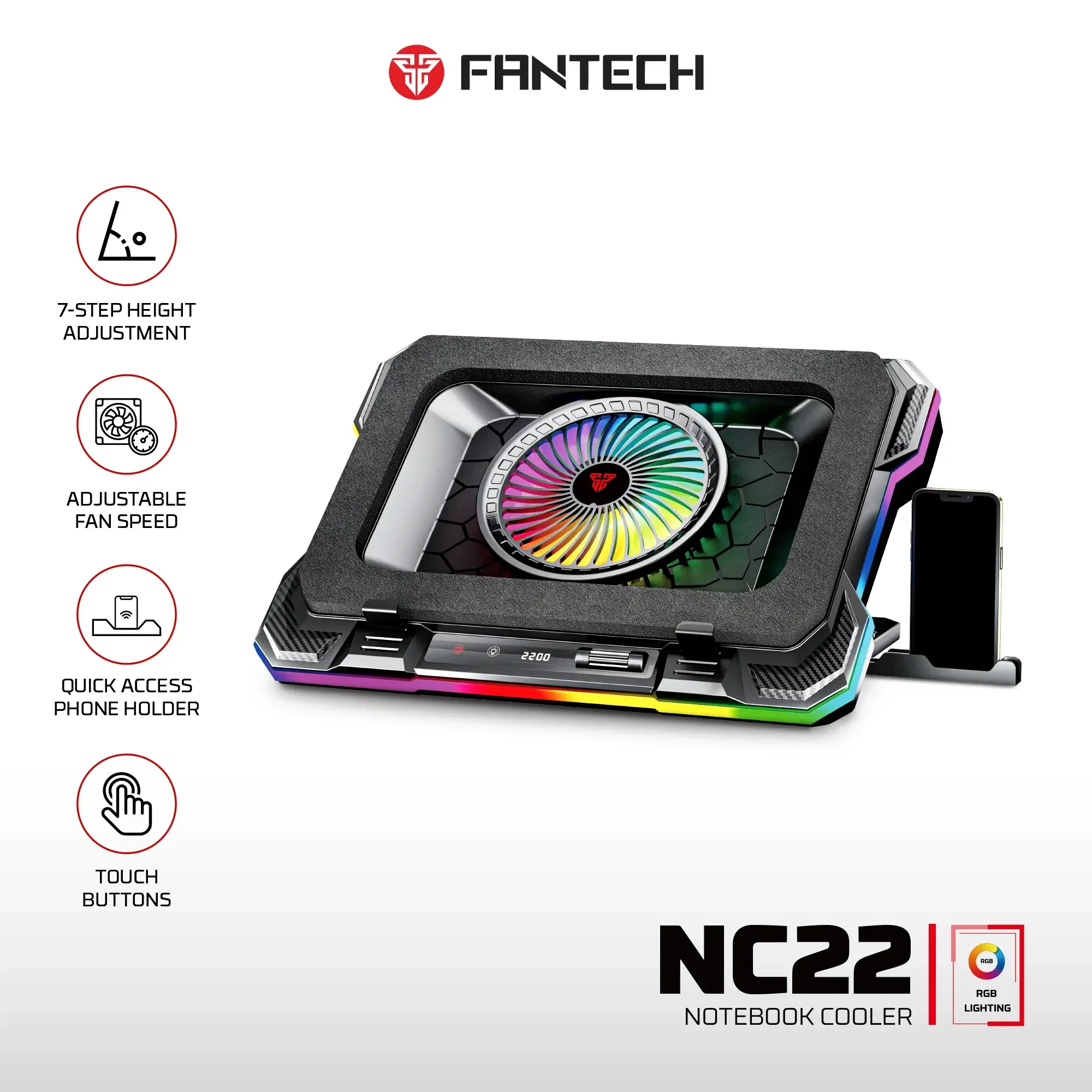 Fantech NC22 RGB Laptop Cooling Pad with 140mm Fan - Thumbnail 3