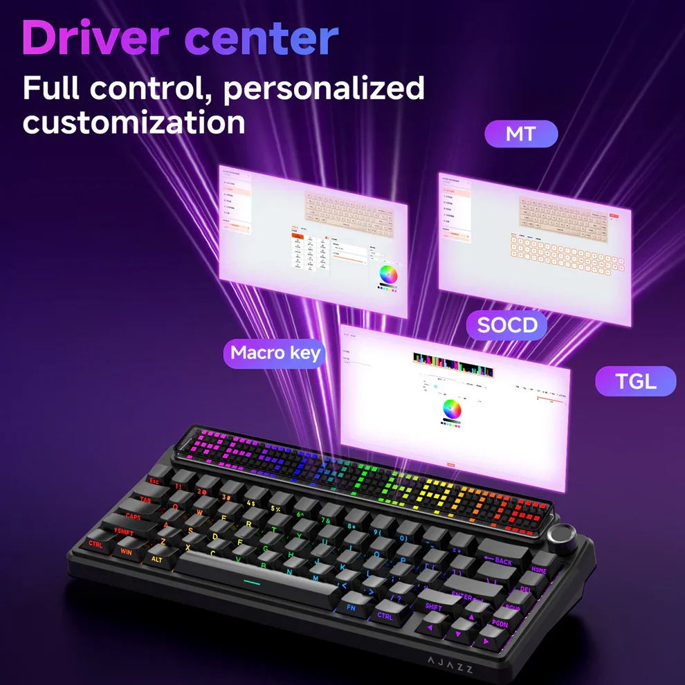 AJAZZ Pixel68 Mechanical Gaming Keyboard, White Peach Switch, Dot Matrix Screen, Wireless Bluetooth, Hot-Swappable, Factory Engraved Black, 8+8k - Image 9