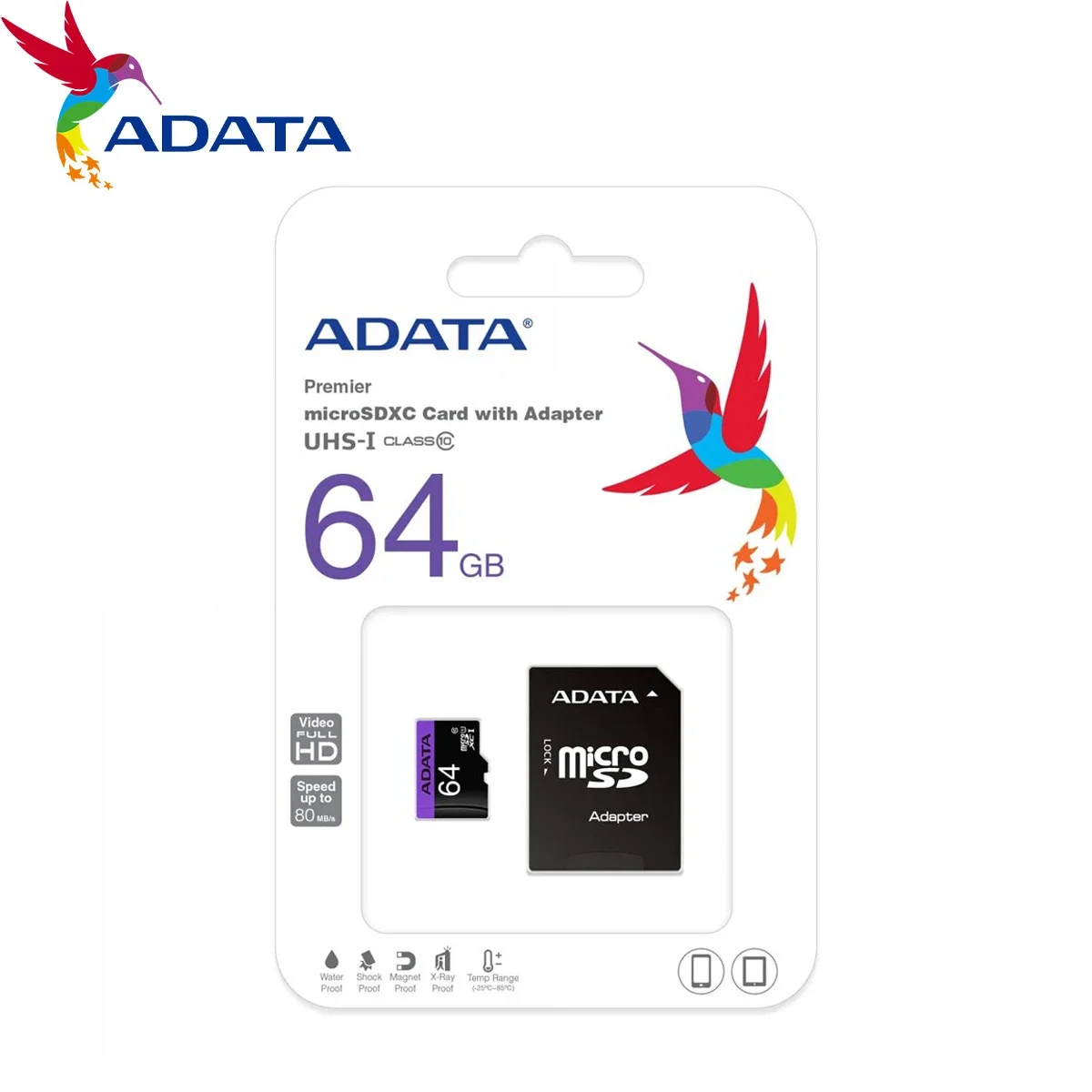 بطاقة ذاكرة ADATA AUSDX64GUICL10 microSDHC بسعة 64GB وفئة Class 10 UHS-I