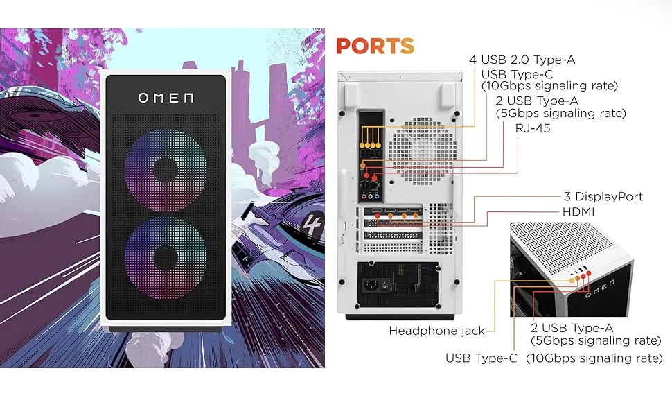 كمبيوتر مكتبي للألعاب HP OMEN 35L GT16-0344 AI Ryzen 7 8700F RTX 5060 Ti 16GB DDR7 رام 16GB SSD 1TB أبيض - Image 11