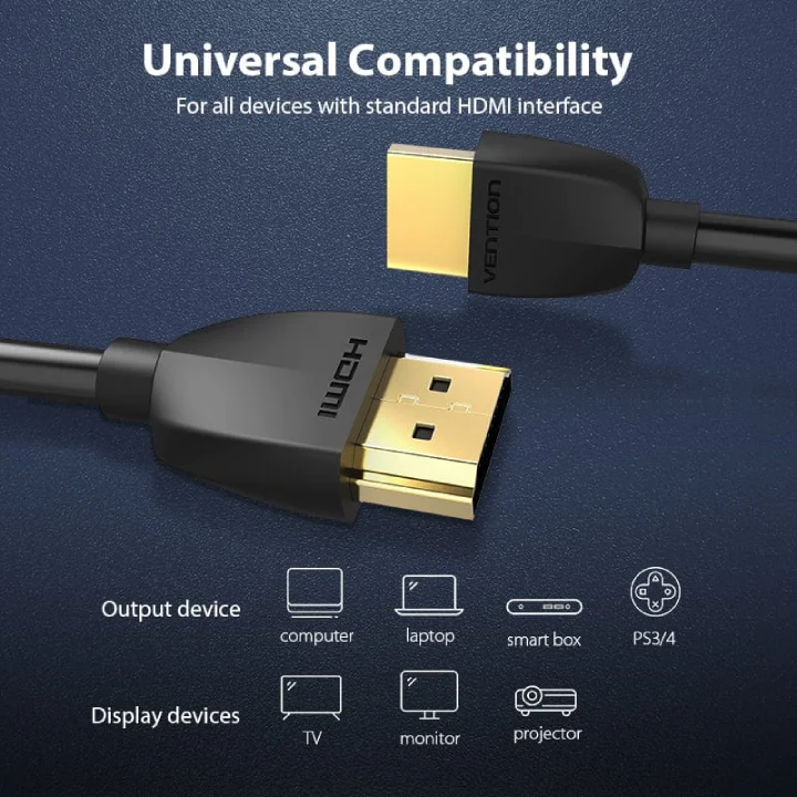 كيبل HDMI Vention AAIBF بطول 1 متر، 4K@60Hz – أسود - Image 2