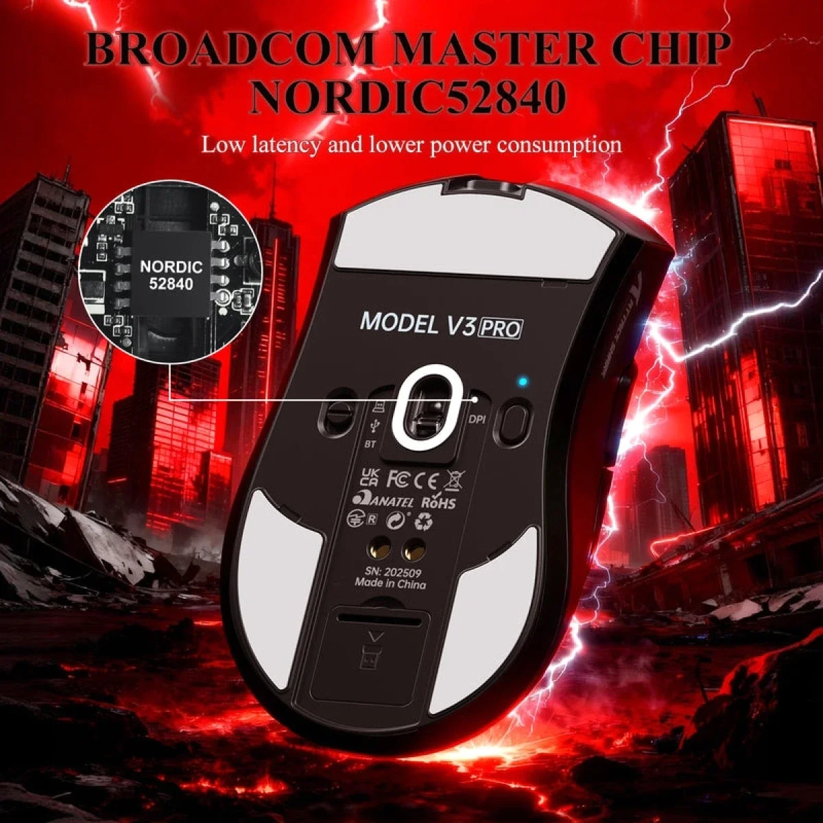 ماوس ألعاب ATTACK SHARK V3 PRO لاسلكي ثلاثي الوضع أسود مع قاعدة شحن RGB - Image 10