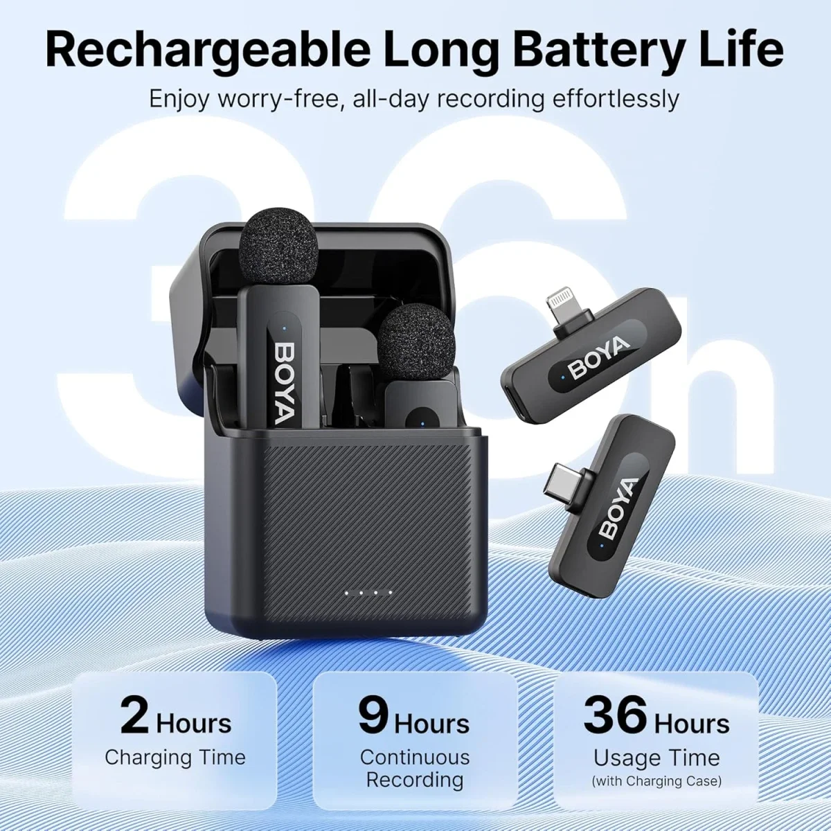 ميكروفون لافالير لاسلكي Boya BY-V3 Combo مع 2TX + 2RX ومدى 100 متر - Image 4