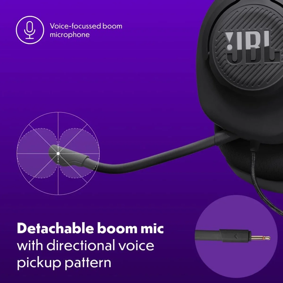 سماعة ألعاب JBL Quantum 100M2 سلكية بمحركات 40 مم وميكروفون بوم قابل للفصل، أبيض - Thumbnail 6