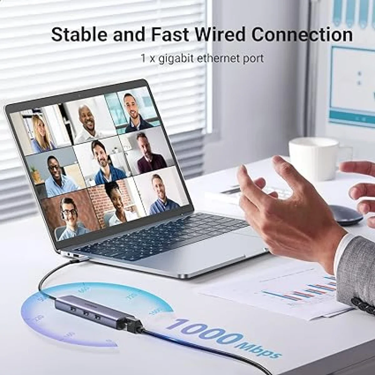 محول Ugreen USB-C إلى إيثرنت 4 في 1 متعدد المنافذ مع RJ45 جيجابت - Thumbnail 5