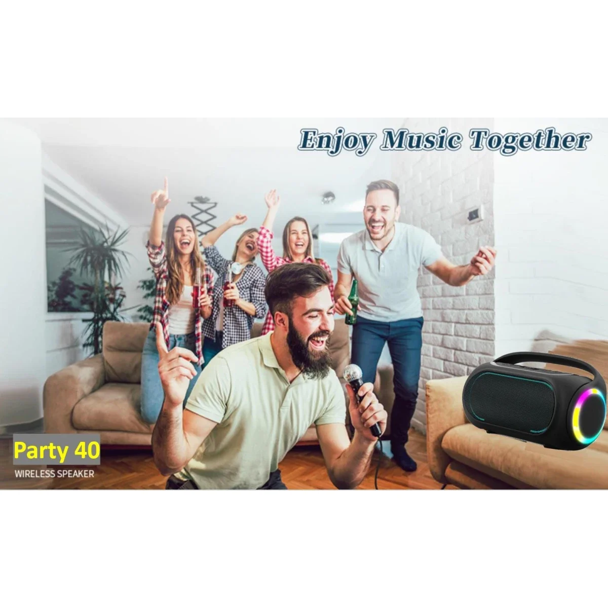 Kasung Party 40 Bluetooth Party Speaker 60W RMS with 2 Wireless Microphones - Black - Image 6