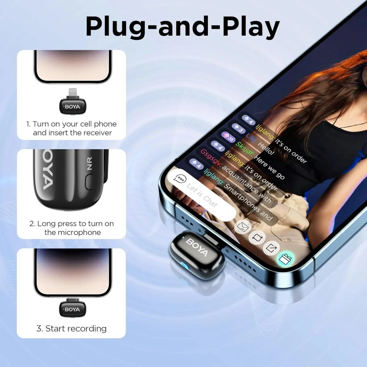 ميكروفون لافالير لاسلكي Boya Mini-16 للآيفون مع تغيير الصوت بالذكاء الاصطناعي - Image 5