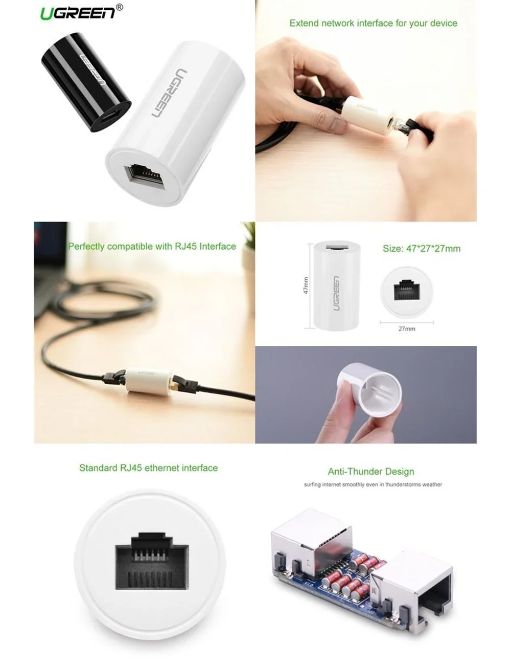 Ugreen 30837 RJ45 Ethernet Extension Adapter Coupler 100m - Image 2