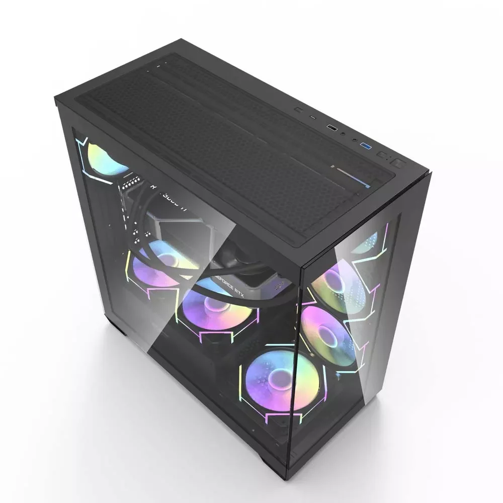 كيس كمبيوتر DarkFlash DS900 ميد تاور ATX بتصميم Air Wood مع 6 مراوح ARGB - أسود - Image 3