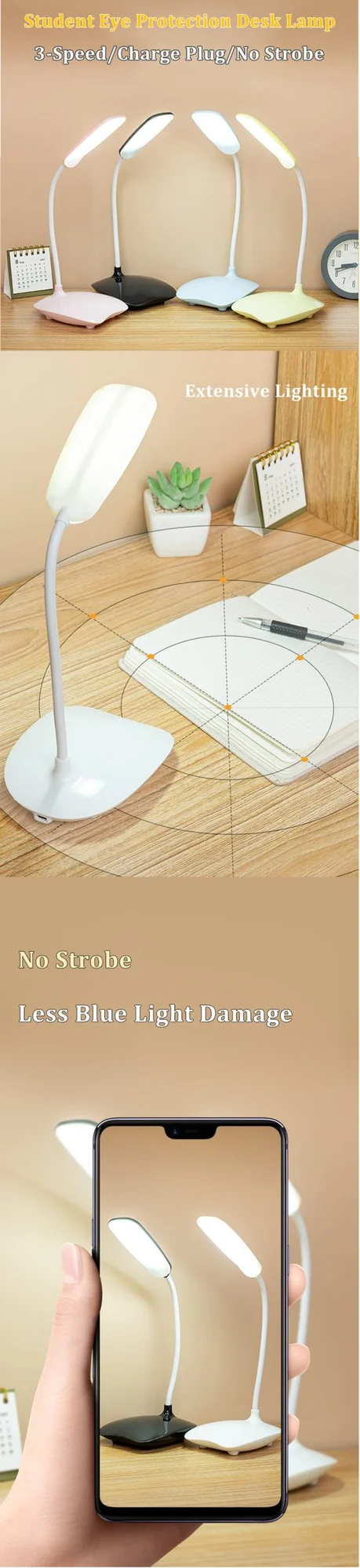 HT-1 Portable Folding LED Desk Lamp with USB Charging - Thumbnail 5