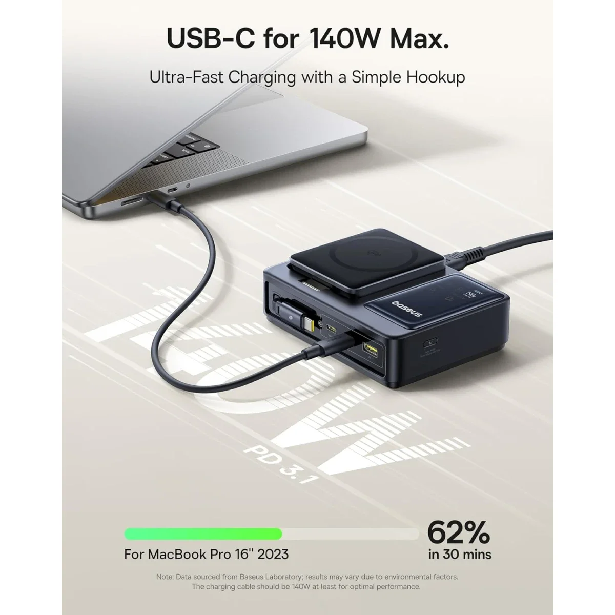 Baseus Nomos 5-in-1 140W Qi2 15W Magnetic Charging Station with 100W Retractable USB-C Cable - Thumbnail 2