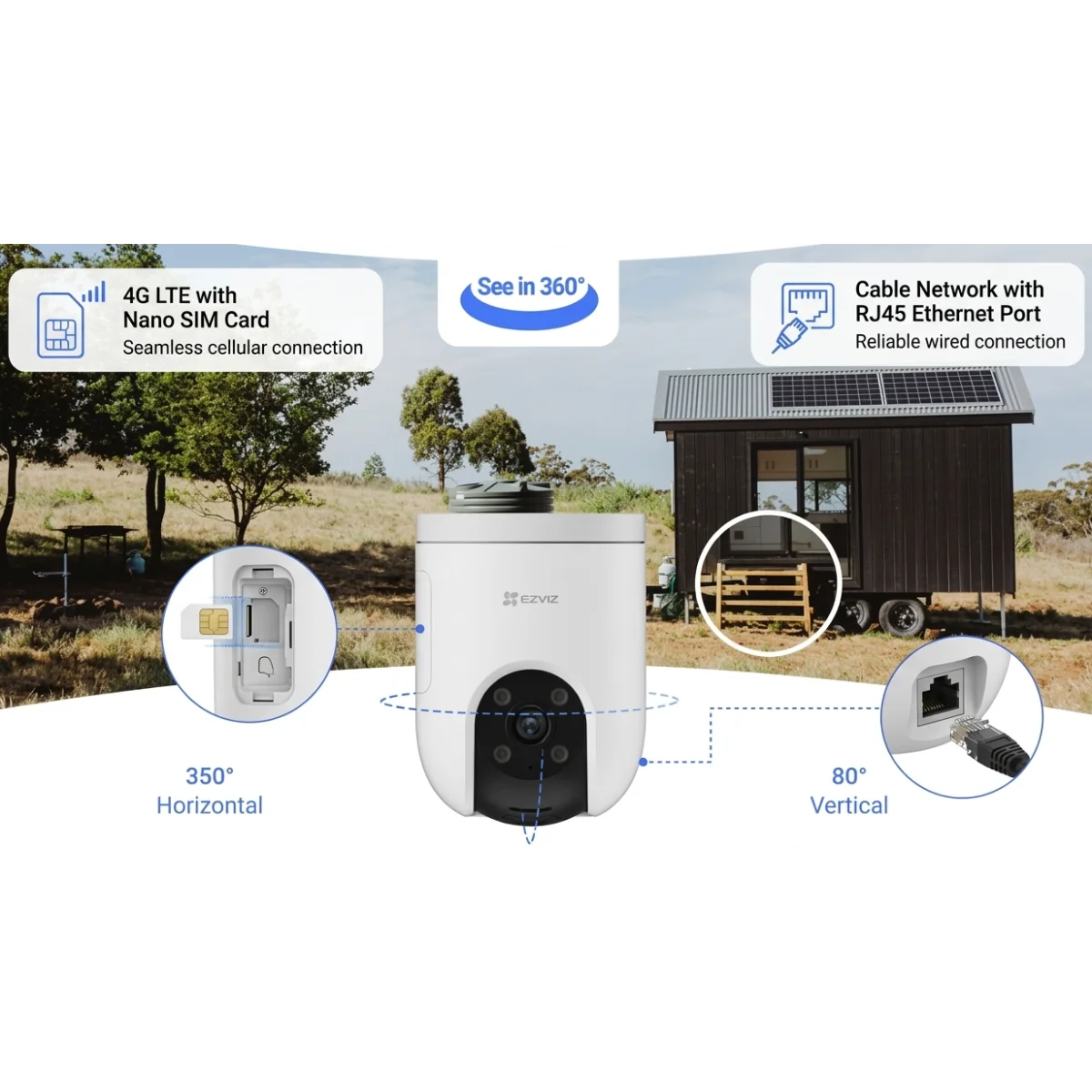 كاميرا مراقبة خارجية Ezviz CS-H8c-R200-1K3KFL4GA H8c 4G بدقة 2K بان وتيلت LTE