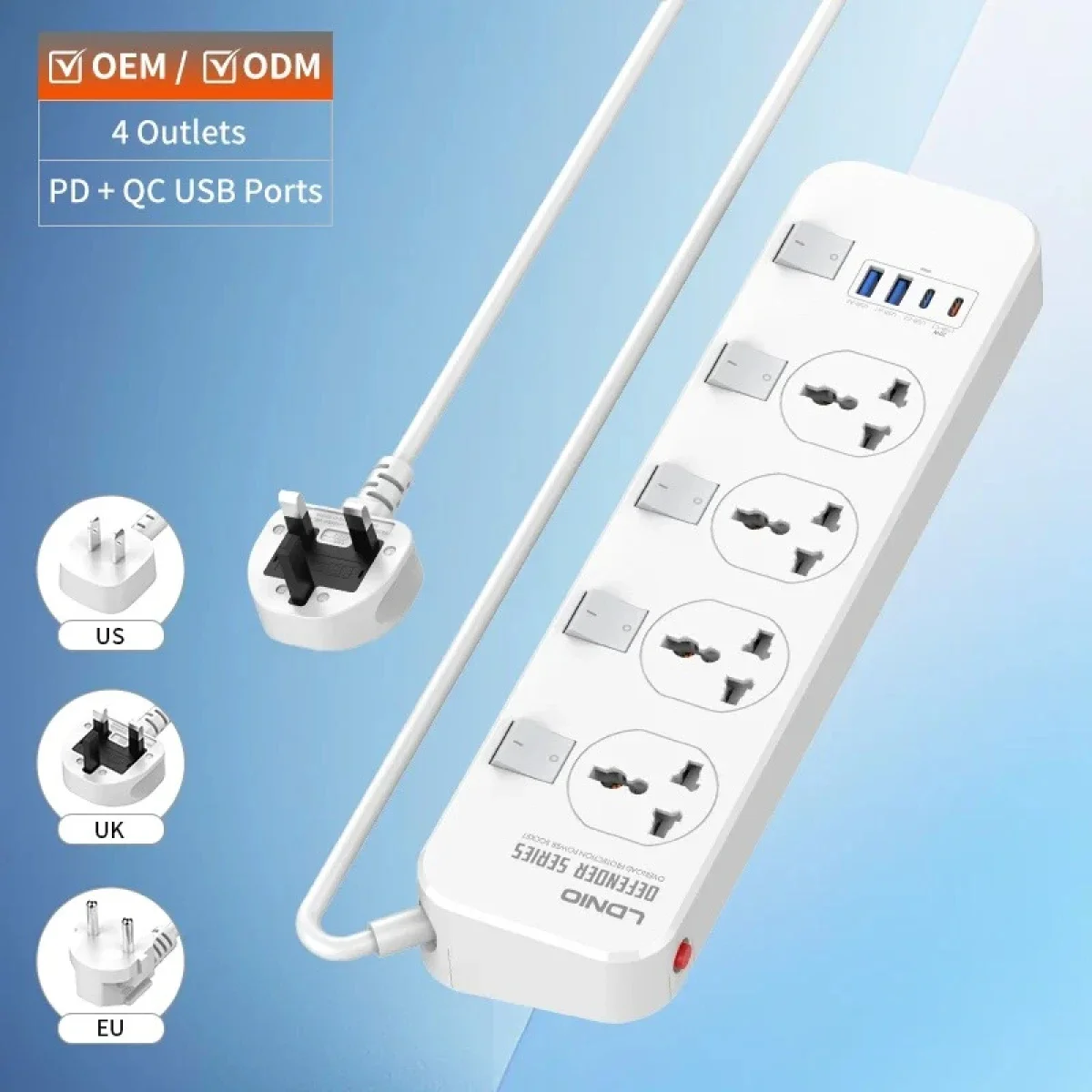 مشترك كهربائي LDNIO SC4408C عالمي مع 4 منافذ USB بقدرة 2500 واط، أبيض - Thumbnail 4