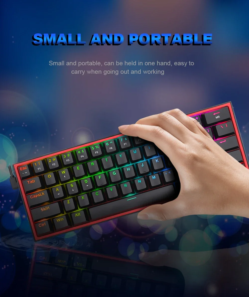Redragon K617 Fizz RGB 60% Mechanical Gaming Keyboard, 61 Keys, Red Switches, Black - Thumbnail 17