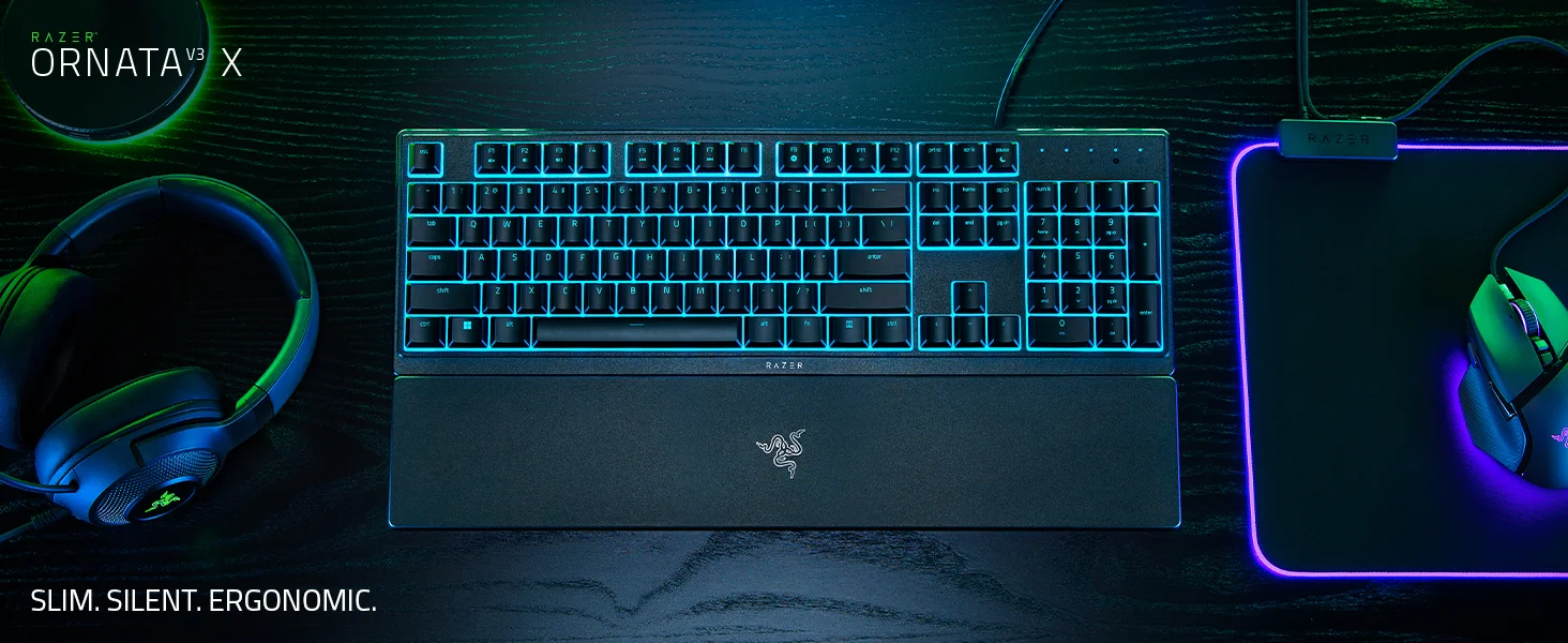 لوحة مفاتيح ألعاب Razer Ornata V3 X منخفضة الارتفاع بمفاتيح غشائية صامتة سوداء - Thumbnail 7