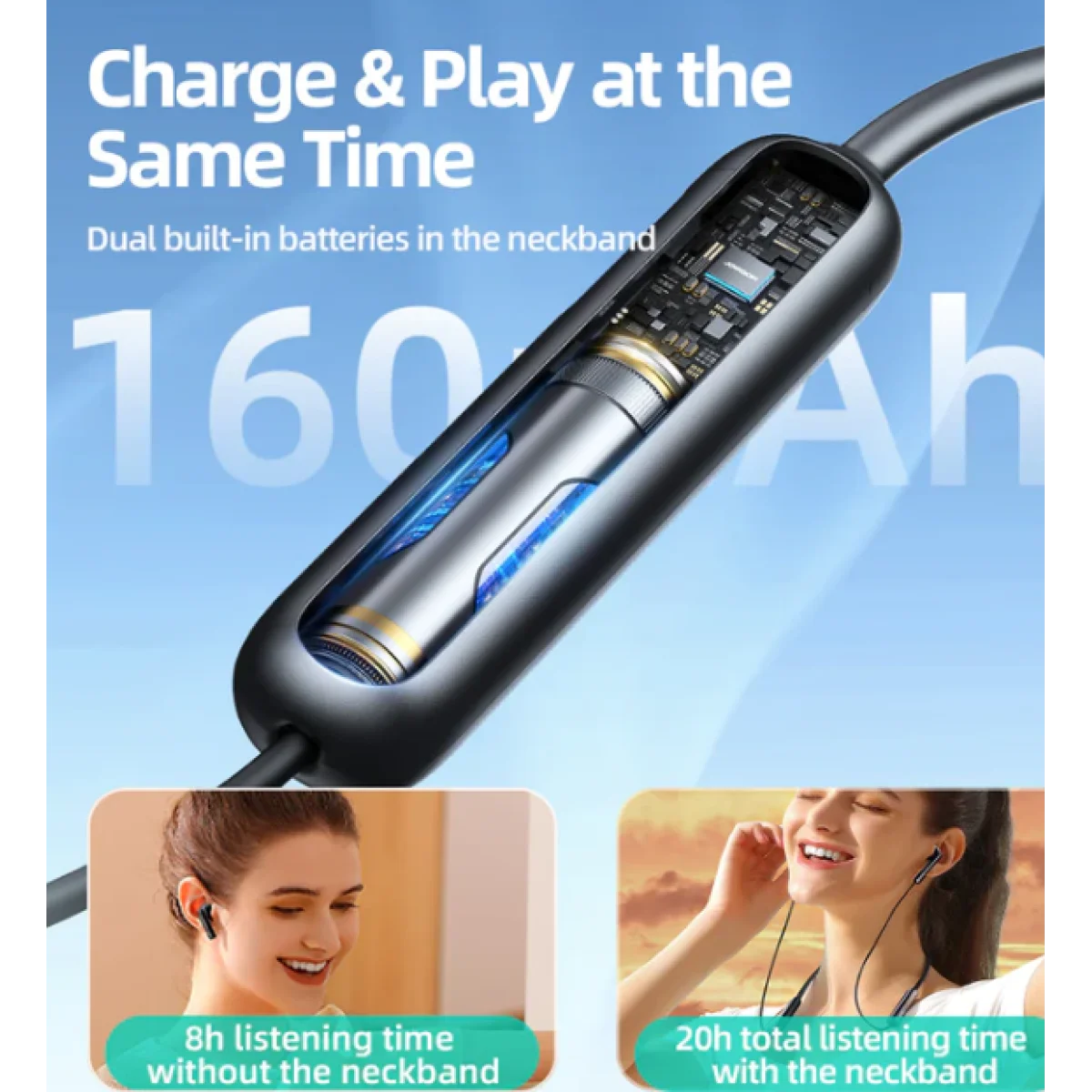 سماعات رقبة لاسلكية JOYROOM JR-DS1 مغناطيسية True Wireless بلوتوث 5.3 أسود - Image 4