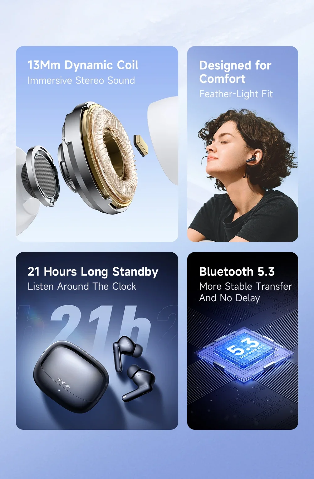 Mcdodo HP-0040 Good Sound TWS Earbuds, Bluetooth 5.3, IPX4, White - Thumbnail 4