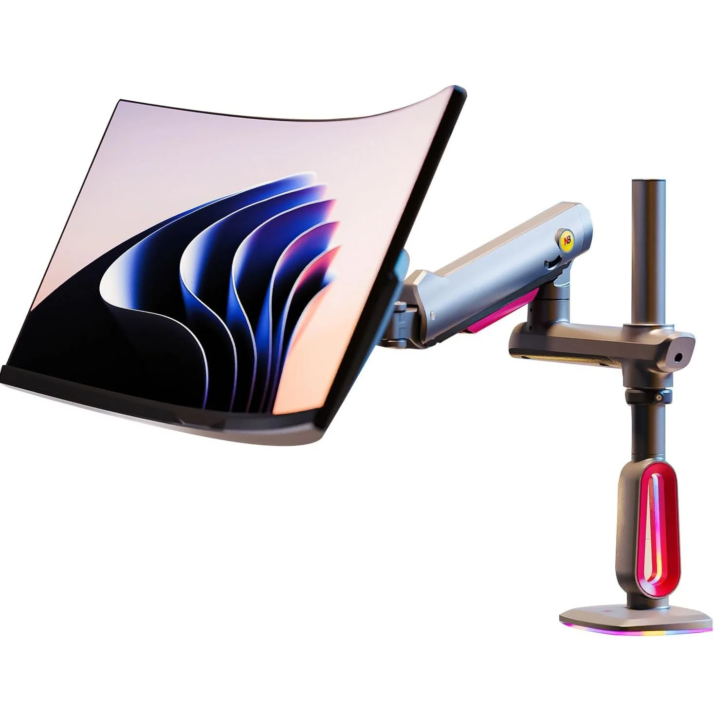 ذراع شاشة North Bayou L70 للألعاب بإضاءة RGB، 32–60 إنش، VESA 75/100 مم، تثبيت مكتبي قوي حتى 20 كغ - Thumbnail 2