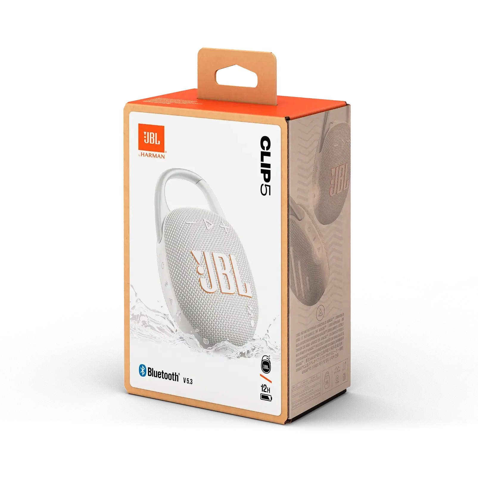 سماعة (سبيكر) محمولة مقاومة للماء والغبار تدوم حتى 12 ساعة  نوع JBL Clip 5 بتقنية Bluetooth باللون الأبيض - Thumbnail 3