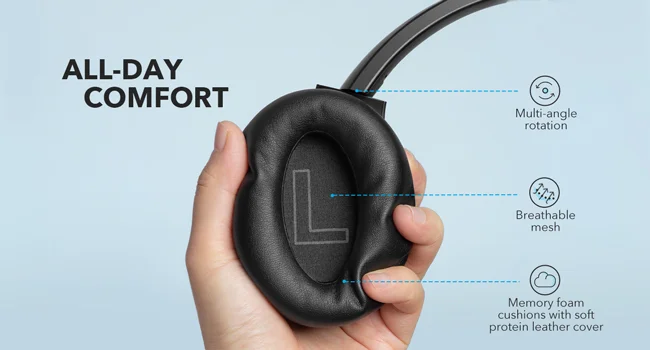 Anker Soundcore Life Q20 Hybrid ANC Wireless Over-Ear Bluetooth Headphones, 60H Playtime, Black - Thumbnail 12
