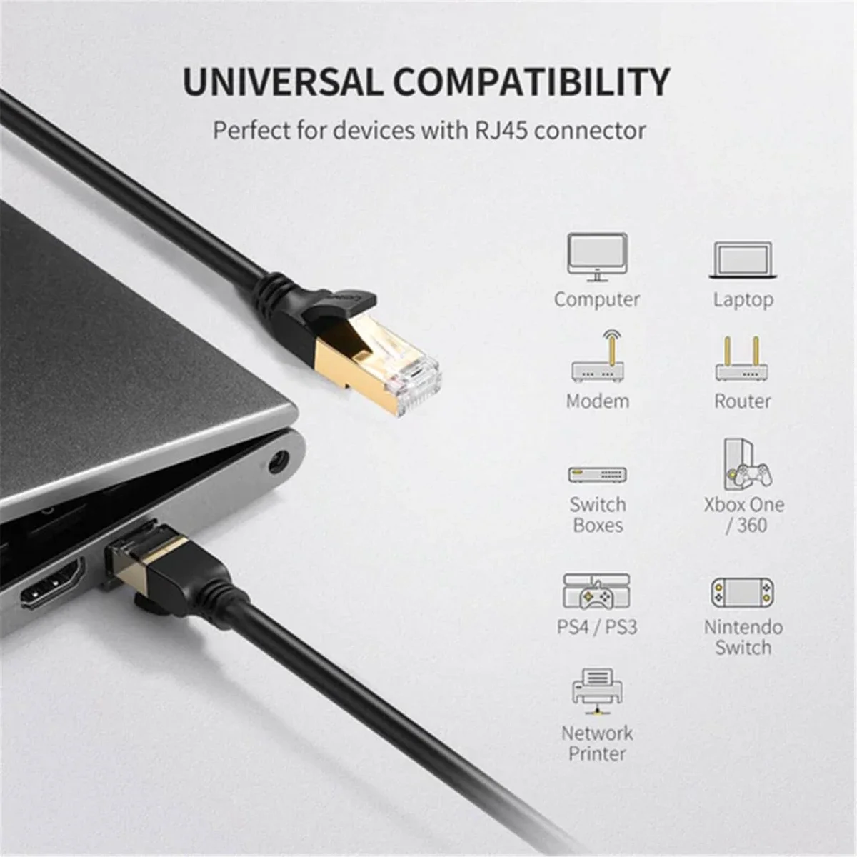 كيبل شبكة إيثرنت Ugreen Cat 7 محمي RJ45 بطول 2 متر، أسود - Image 3