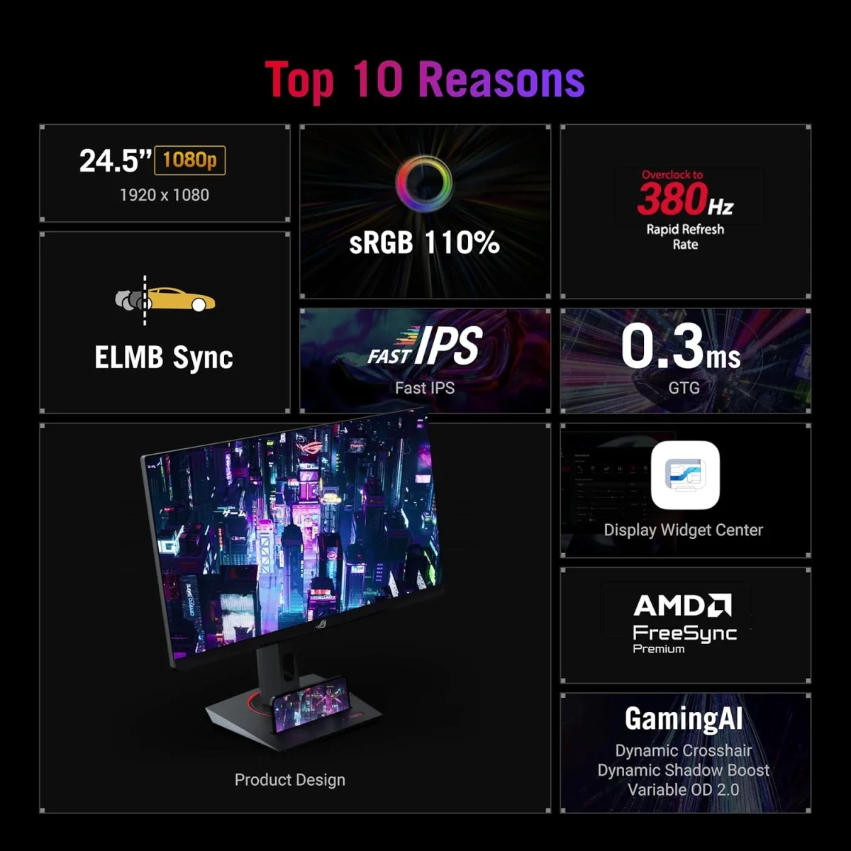 شاشة ألعاب Asus XG259QNS ROG Strix 25 إنش Fast IPS FHD بتردد 380Hz وزمن 0.3ms - Thumbnail 3