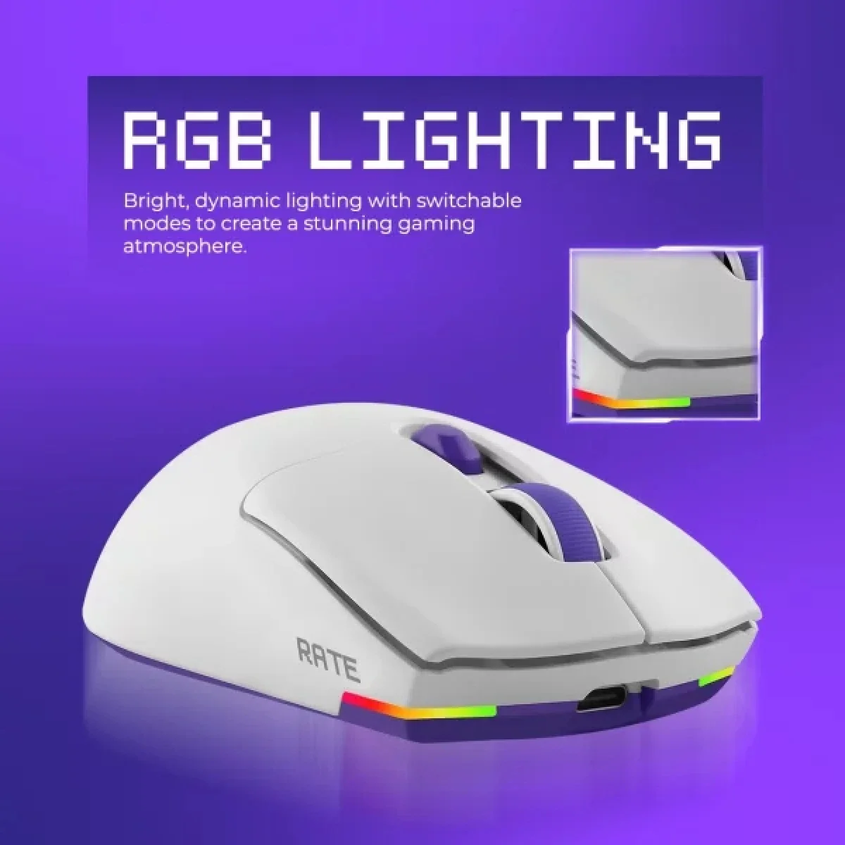 ماوس ألعاب لاسلكي Proove Gaming Rate Special Edition ثلاثي الاتصال 12000 DPI أسود/بنفسجي (CMRTWRS03001) - Thumbnail 9