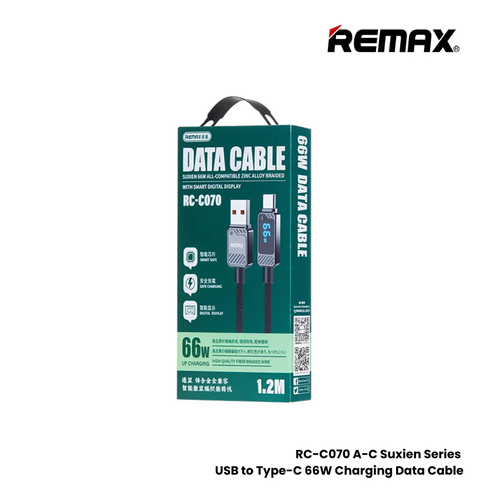 Remax RC-C070 Suxien Series 66W USB to Type-C Fast Charging Data Cable – Black - Thumbnail 2