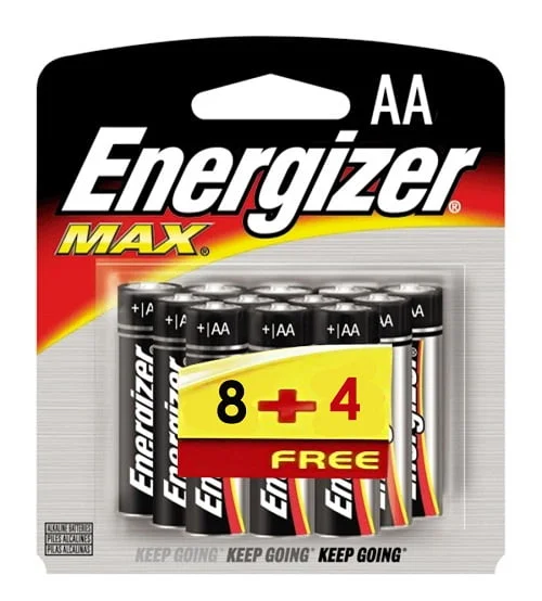 بطاريات Energizer AA قلوية 1.5 فولت، 8+4 مجاناً (12 بطارية)