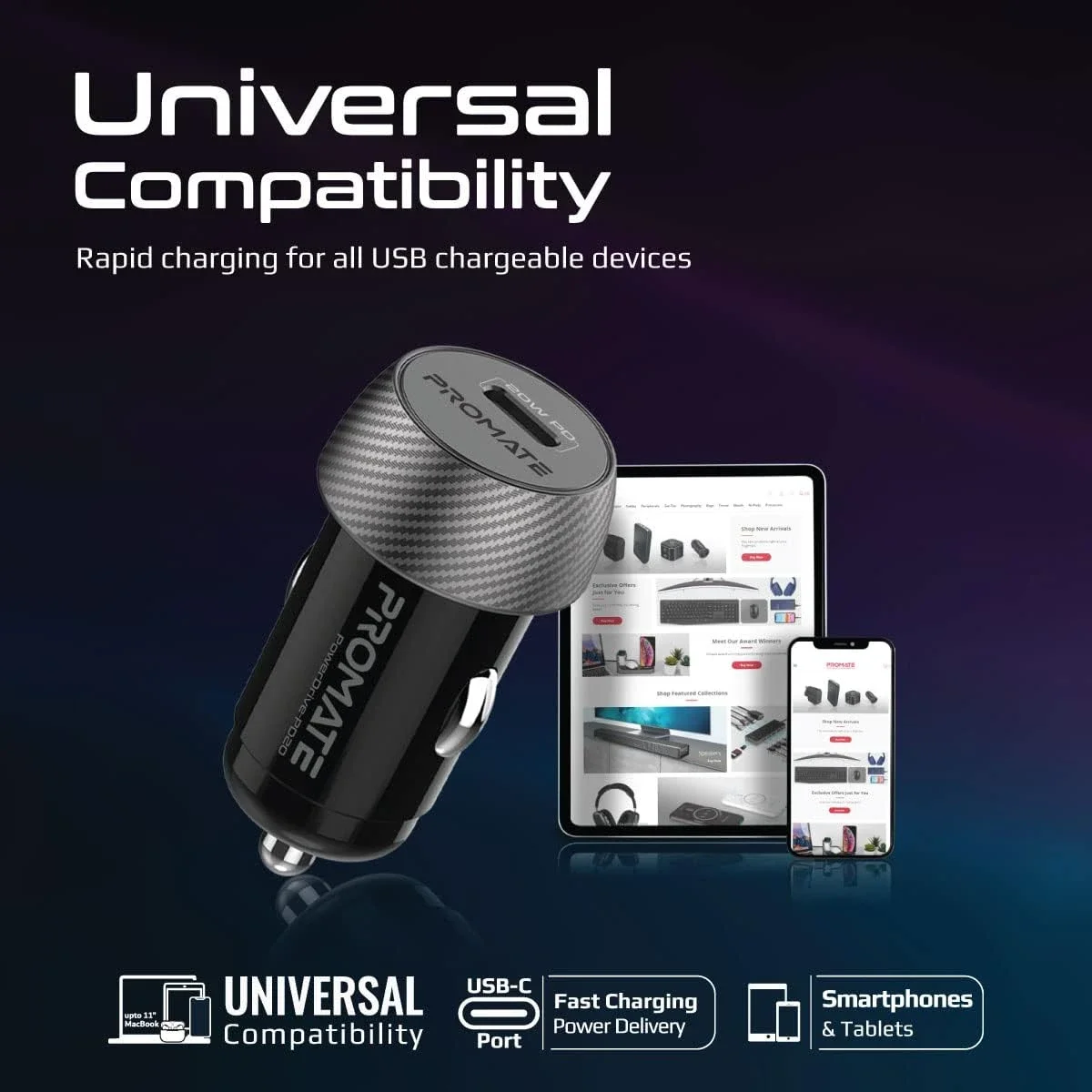 Promate PowerDrive-PD20 20W USB-C Power Delivery Car Charger Adapter - Black - Image 6