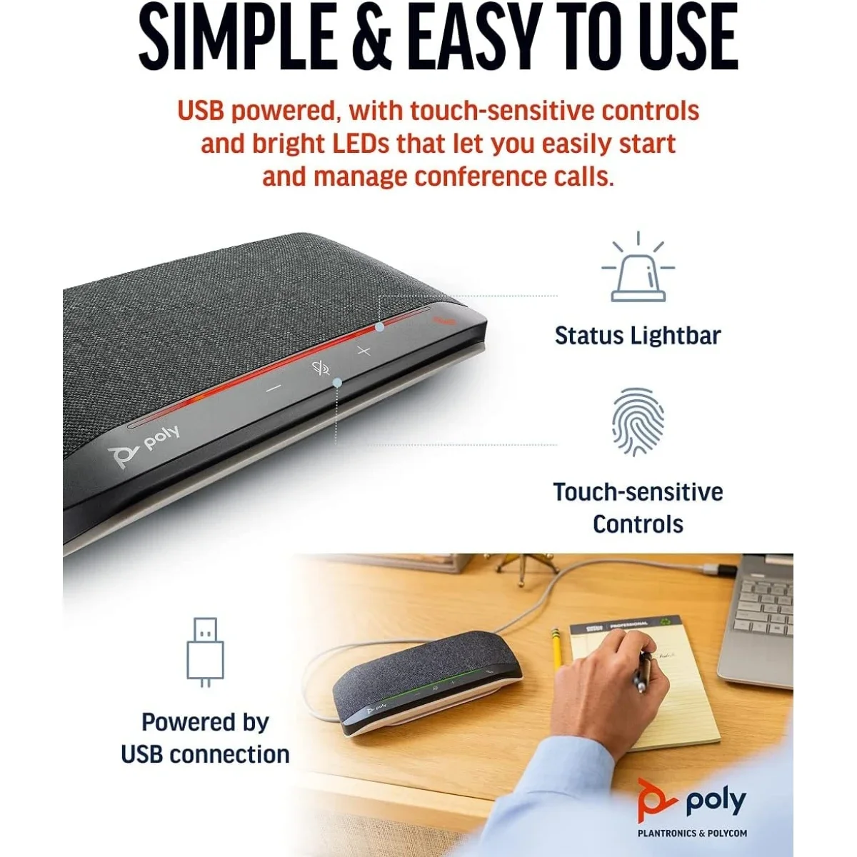 Poly Sync 10 USB Speakerphone with Dual Microphones - Thumbnail 4